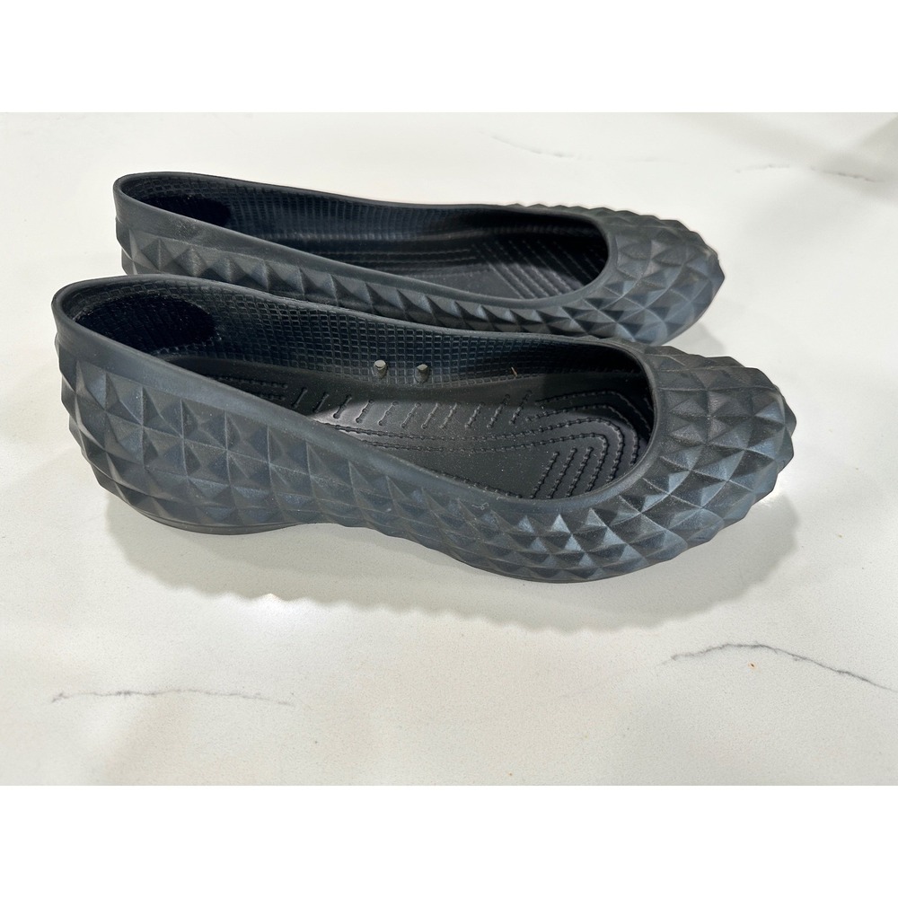 Crocs Cap Toe Diamond Texture Ballet Flats Black Slip On Shoes Womens 8